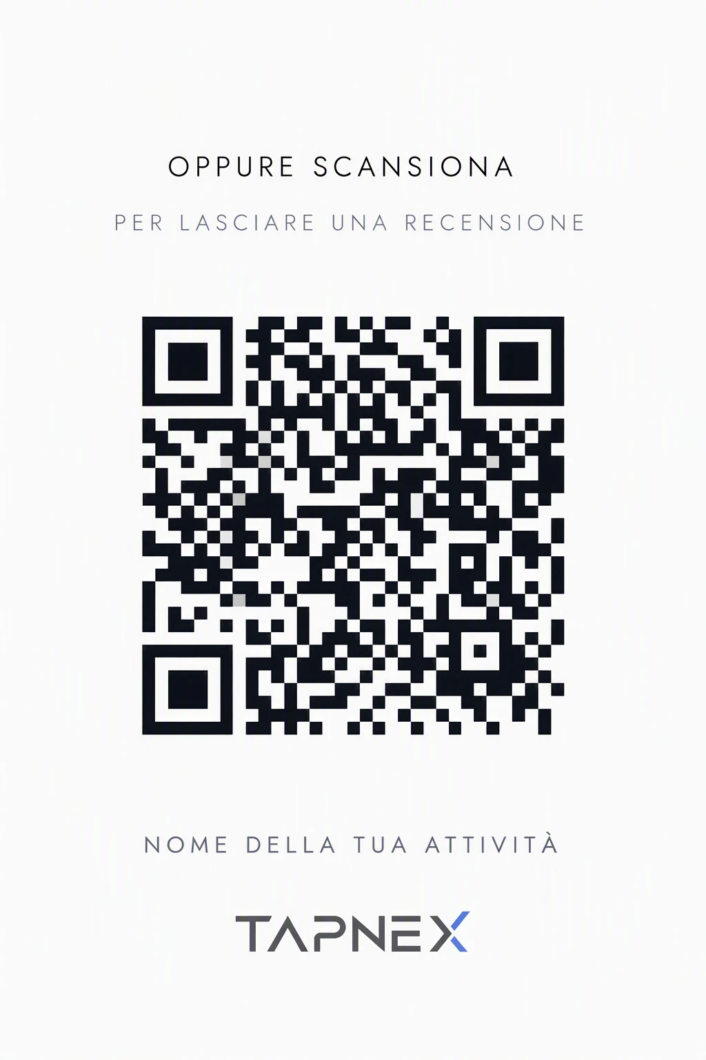 Esempio di personalizzazione dello stand: QR code e nome dell'attività